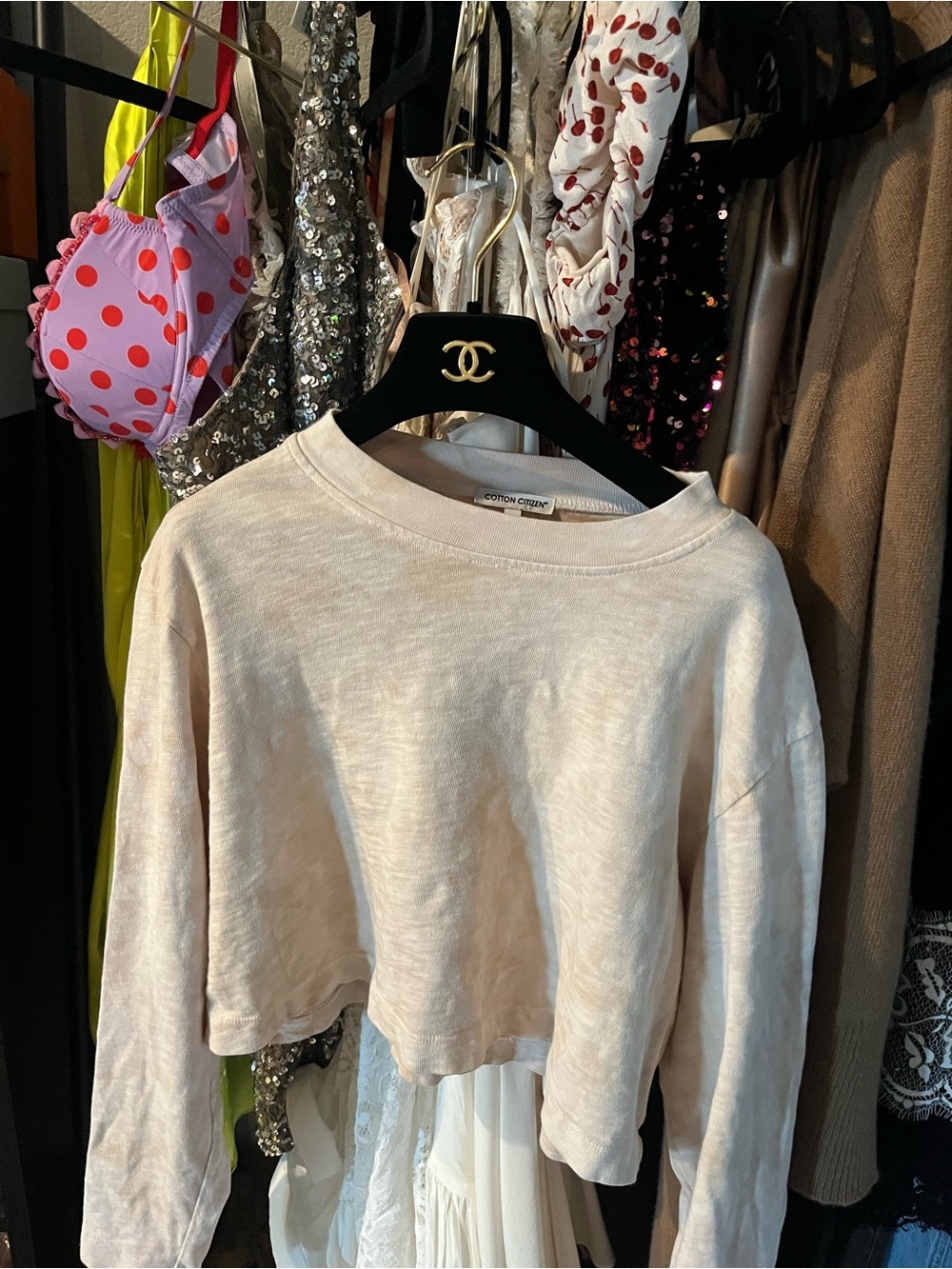 COTTON CITIZEN Light Tan Cropped Long Sleeve Top size Small 🎀🎀